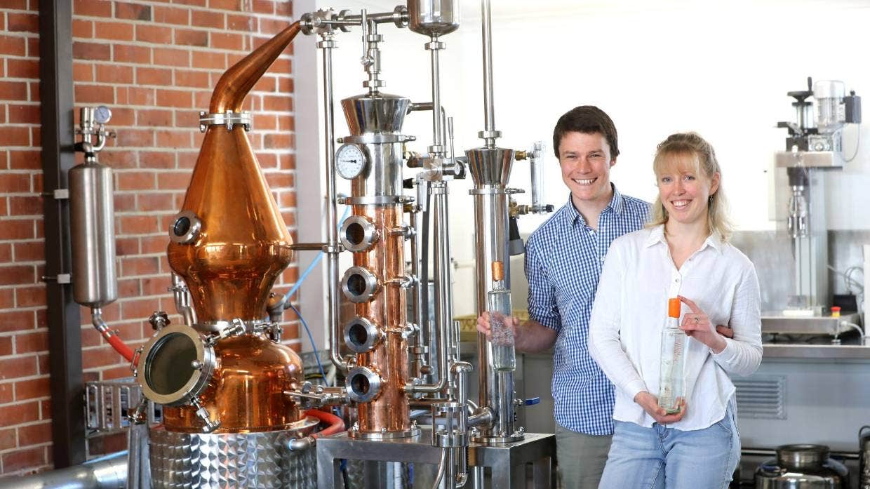 Humdinger owners with their distillery featured in The Timaru Herald