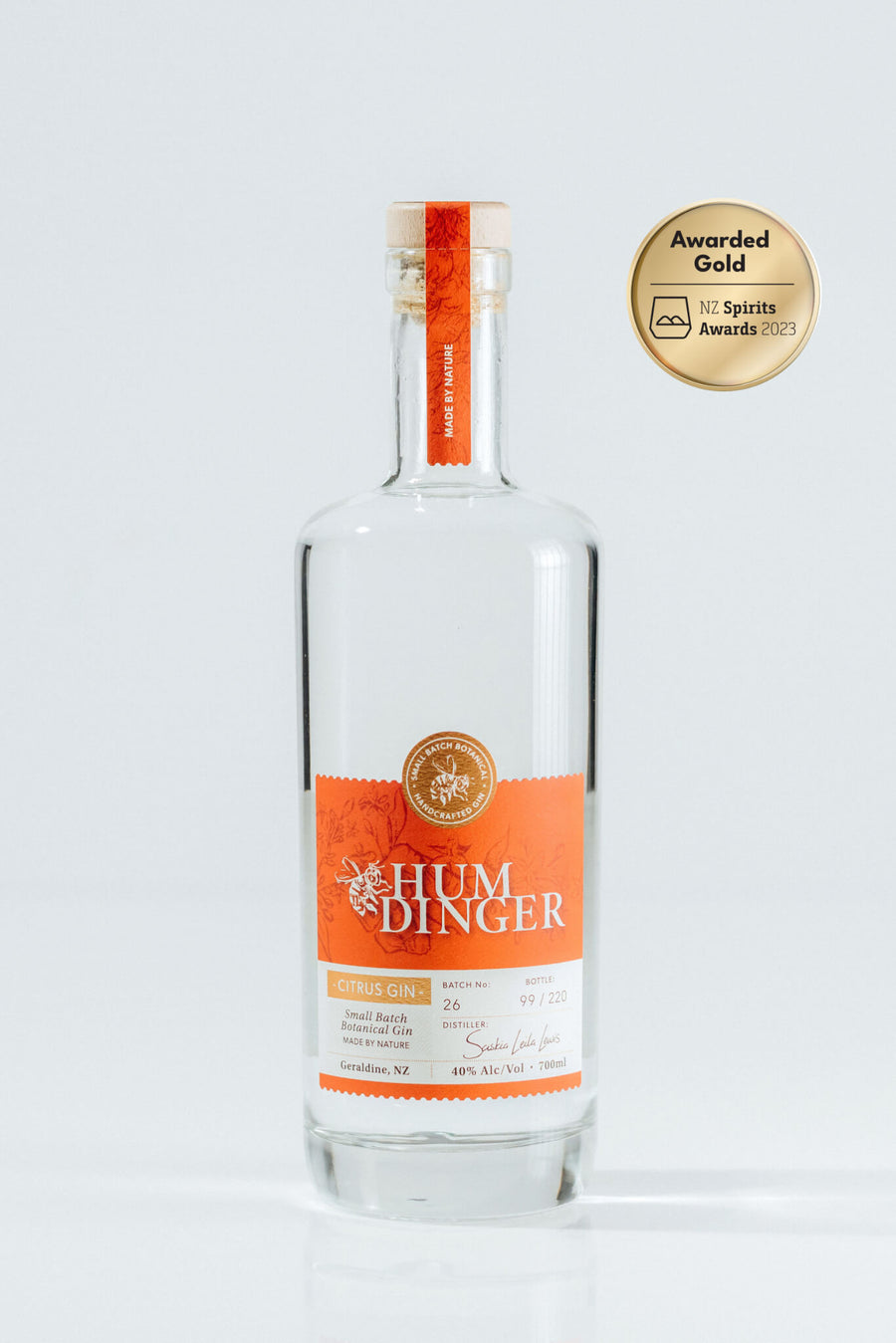 Humdinger Citrus Gin Bottle with Gold Medal
