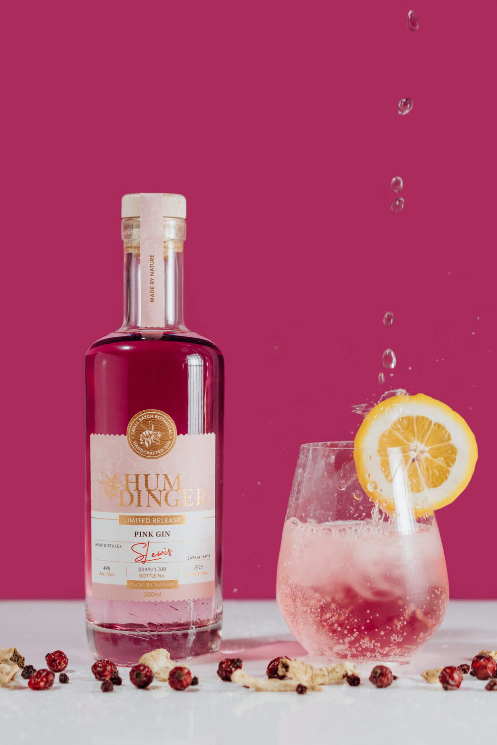 Humdinger Premium Dry Pink Gin from Geraldine NZ