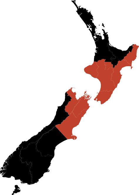 NZ Map of Regions and Humdinger Gin Stockists