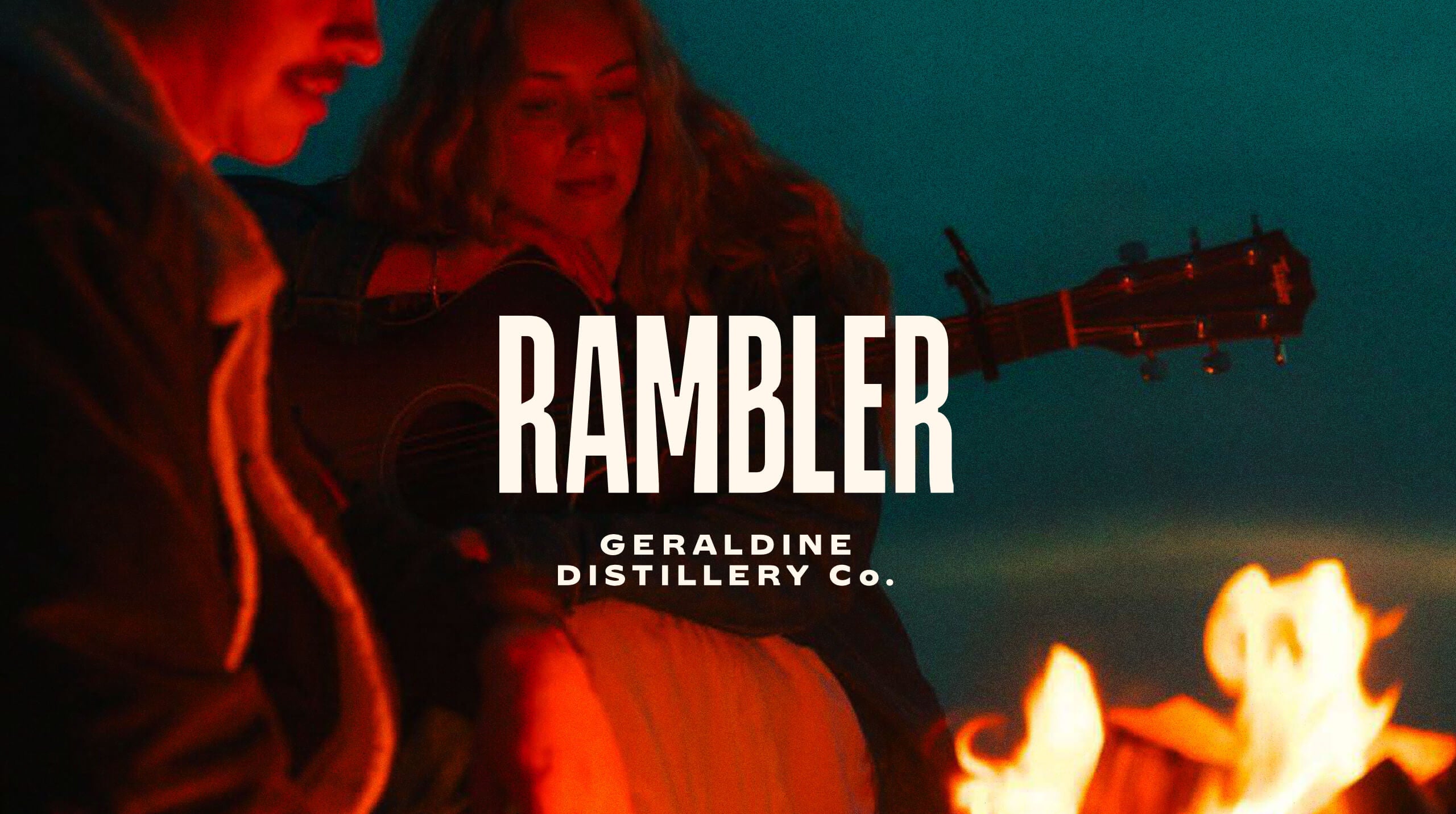 Rambler spiced rum — Geraldine Distillery, around a campfire at night